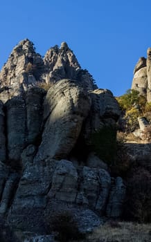 Rocks in Crimea. The rocks of the rocks of Crimea. The output of limestone sediment