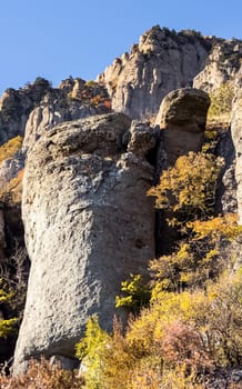 Rocks in Crimea. The rocks of the rocks of Crimea. The output of limestone sediment