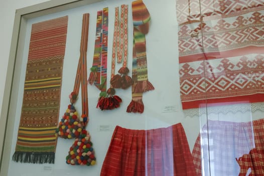 a Scarves and towels and scarves with folk Russian ornament.