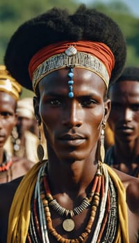 Wodaabe Mbororo community members engage in the vibrant Guerewol festival, showcasing their traditional attire, unique jewelry, and cultural expressions.
