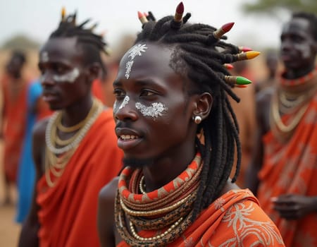 Participants dressed in vibrant attire celebrate the Wodaabe Mbororo Guerewol festival, showcasing unique traditional styles and cultural pride in Niger.