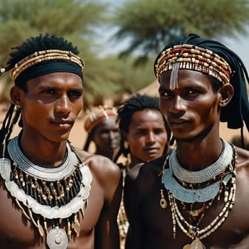 Participants of the Wodaabe Mbororo Guerewol festival gather in Niger, displaying intricate jewelry and traditional attire while celebrating their rich cultural heritage.