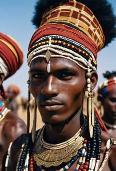 Participants of the Wodaabe Mbororo Guerewol festival display vibrant traditional attire and jewelry, celebrating their rich cultural heritage in Niger during this colorful event.