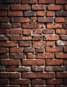 A rugged brick wall displays various shades of red and brown, highlighting its textured surface. The weathered bricks create a warm and inviting atmosphere in any room. Generative AI.