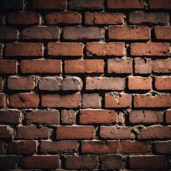 A rugged brick wall displays various shades of red and brown, highlighting its textured surface. The weathered bricks create a warm and inviting atmosphere in any room. Generative AI.