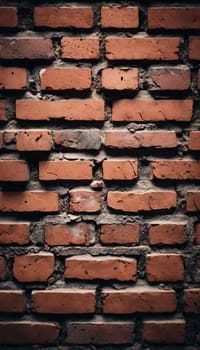 A rugged brick wall displays various shades of red and brown, highlighting its textured surface. The weathered bricks create a warm and inviting atmosphere in any room. Generative AI.