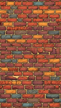 This vibrant brick wall showcases an array of colors including red, yellow, turquoise, and purple. The design reflects an artistic approach often found in urban environments. Generative AI.