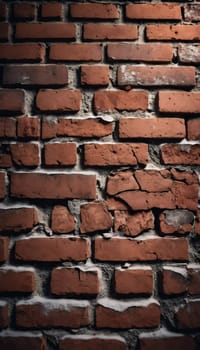 A rugged brick wall displays various shades of red and brown, highlighting its textured surface. The weathered bricks create a warm and inviting atmosphere in any room. Generative AI.