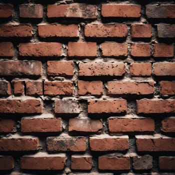 A rugged brick wall displays various shades of red and brown, highlighting its textured surface. The weathered bricks create a warm and inviting atmosphere in any room. Generative AI.