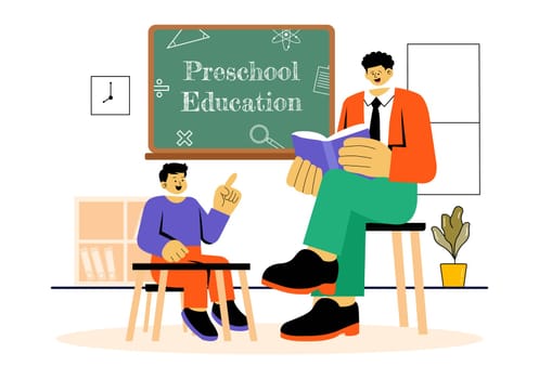 Preschool Education Illustration featuring Early Childhood Learning Activities to Mental and Intellectual Abilities Before Entering Kindergarten