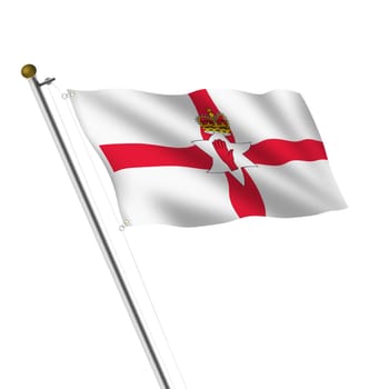 A Northern Ireland flagpole 3d illustration on white with clipping path