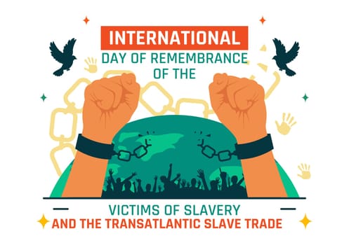 International Day of Remembrance of the Victims of Slavery and the Transatlantic Slave Trade Vector Illustration Featuring Broken Handcuffs on Hands