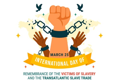International Day of Remembrance of the Victims of Slavery and the Transatlantic Slave Trade Vector Illustration Featuring Broken Handcuffs on Hands