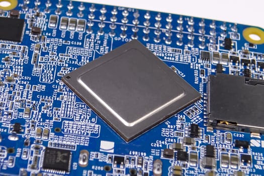 Pay a mini computer with a processor and interface connectors. Miniature computer technology.