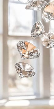 Diamonds with sparkling facets on bokeh background, concept of luxury and elegance, AI generated