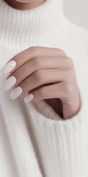 Elegant manicure closeup with neutral color nail polish, quiet luxury style, AI generated