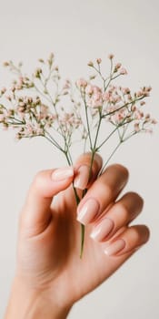 Elegant manicure closeup with neutral color nail polish, quiet luxury style, AI generated