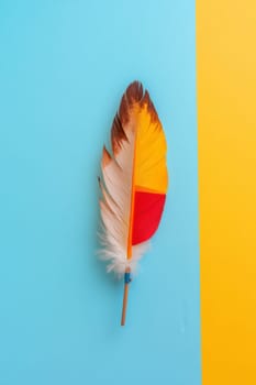 Nation indigenous peoples day concept, Colorful feather on minimslist color background, AI generated