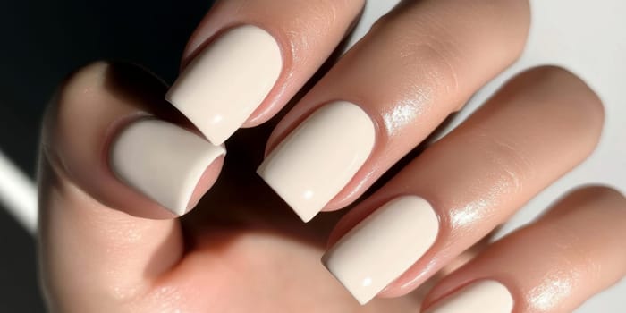 Elegant manicure closeup with neutral color nail polish, quiet luxury style, AI generated
