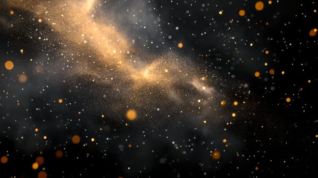 Golden dust particles scattering and floating in the wind, creating a beautiful and ethereal abstract background, perfect for projects related to magic, fantasy, or luxury
