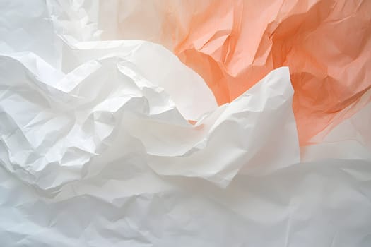 Crumpled paper displays a blend of white and soft orange tones, providing a unique and textured backdrop.