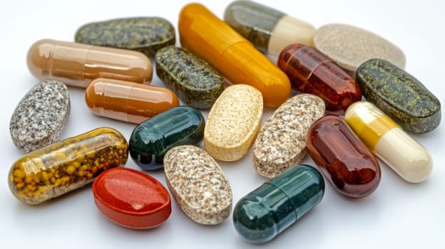 Supplements and vitamins with medicinal herbs. Selective focus. Generative AI, medical