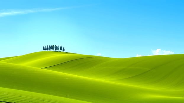 The nice green grass field with beautiful blue sky and cloud with trees