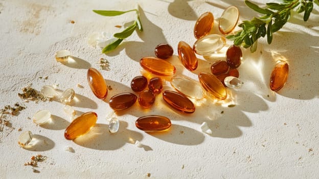 Supplements and vitamins with medicinal herbs. Selective focus. Generative AI, medical