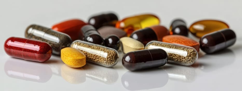Supplements and vitamins with medicinal herbs. Selective focus. Generative AI, medical
