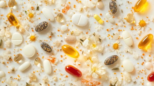 Supplements and vitamins with medicinal herbs. Selective focus. Generative AI, medical