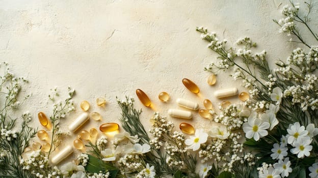 Supplements and vitamins with medicinal herbs. Selective focus. Generative AI, medical