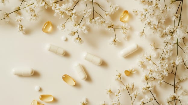 Supplements and vitamins with medicinal herbs. Selective focus. Generative AI, medical
