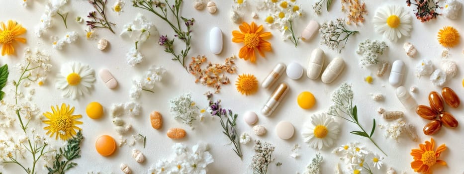 Supplements and vitamins with medicinal herbs. Selective focus. Generative AI, medical