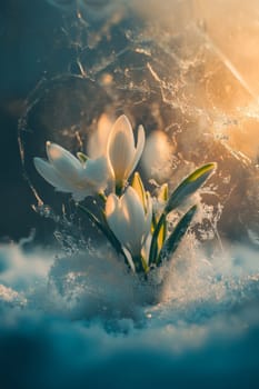 Beautiful snowdrops. selective focus. Generative AI
