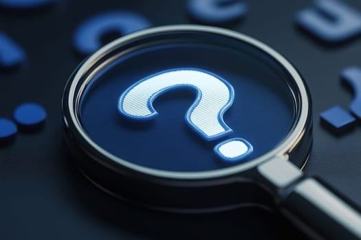 A close-up view of a search bar featuring a blinking cursor and a glowing question mark. This image represents digital inquiry and the quest for information in modern technology.