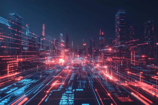 Explore a stunning futuristic city skyline filled with illuminated buildings and vibrant lights, showcasing advanced technology and a mesmerizing urban environment.