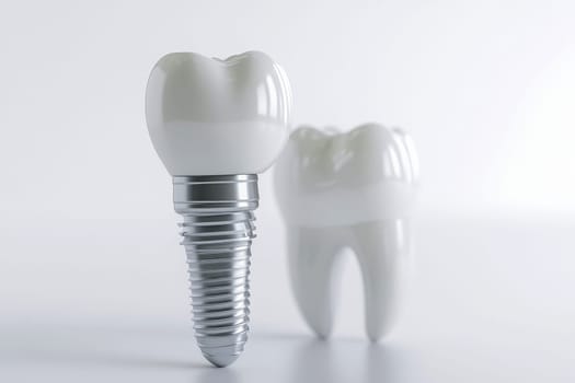 dental implant model of molar tooth as a concept of implantation teeth and dental surgery. 3d rendering illustration isolated on white background..
