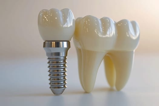 dental implant model of molar tooth as a concept of implantation teeth and dental surgery. 3d rendering illustration isolated on white background..