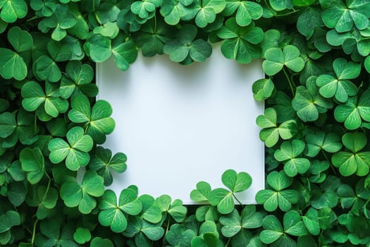 saint patrick's day green clover petal simple paper greeting card message note on minimalist simple mockup..