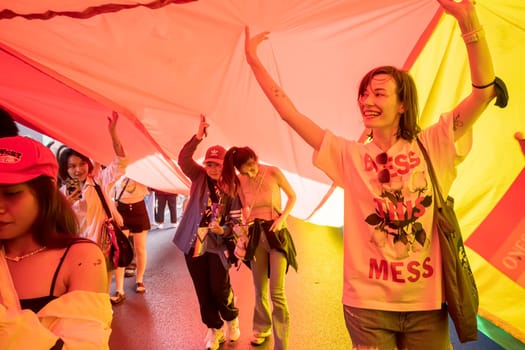 Bangkok, Thailand - JUN 4, 2023 Siam Center The World of Freedom and Pride 2023, The short action and atmosphere of people joins celebrations in the event.