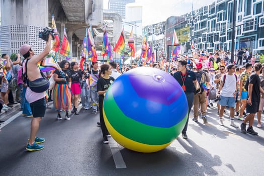 Bangkok, Thailand - JUN 4, 2023 Siam Center The World of Freedom and Pride 2023, The short action and atmosphere of people joins celebrations in the event.