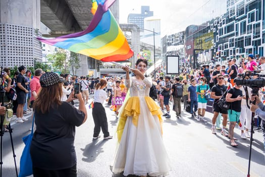 Bangkok, Thailand - JUN 4, 2023 Siam Center The World of Freedom and Pride 2023, The short action and atmosphere of people joins celebrations in the event.