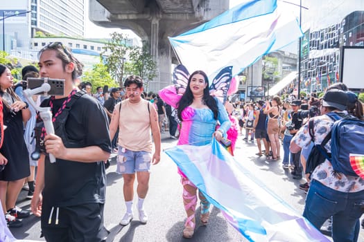 Bangkok, Thailand - JUN 4, 2023 Siam Center The World of Freedom and Pride 2023, The short action and atmosphere of people joins celebrations in the event.