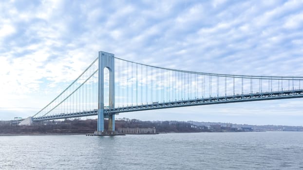 Throgs Neck Bridge Iconic Suspension Structure Connecting Queens and Bronx in New York City. New York NY USA - 09.02.2024.