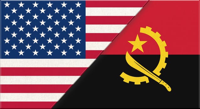 Flags of Ukraine and Angola. Illustration of national symbols Ukraine and Angola. Ukrainian and Angolan relations. diplomatic relations between two countries