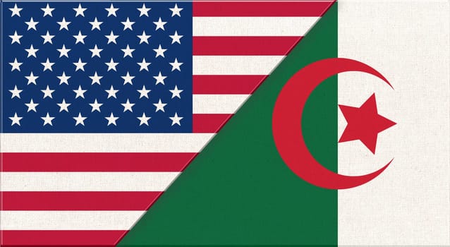 Flags of Ukraine and Algeria. Illustration of national symbols Ukraine and Algeria. Ukrainian and Algerian relations. diplomatic relations between two countries