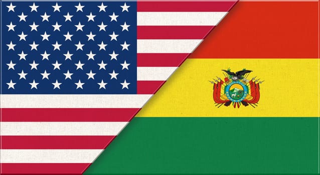 Flags of USA and Belize. American and Belize national flags on fabric surface. Flag of USA and Belize - 3D illustration. Two Flag Together - Fabric Texture. Political relations