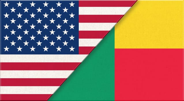 Flags of Ukraine and Benin. Illustration of national symbols Ukraine and Benin. Ukrainian and Benin relations. diplomatic relations between two countries