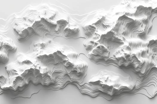 Elevations and contours of a landscape are represented in a minimalist style, emphasizing the beauty of topographic details in white.