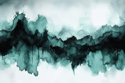 This colorful design features a blend of dark green and black watercolor textures creating a flowing and abstract artwork.